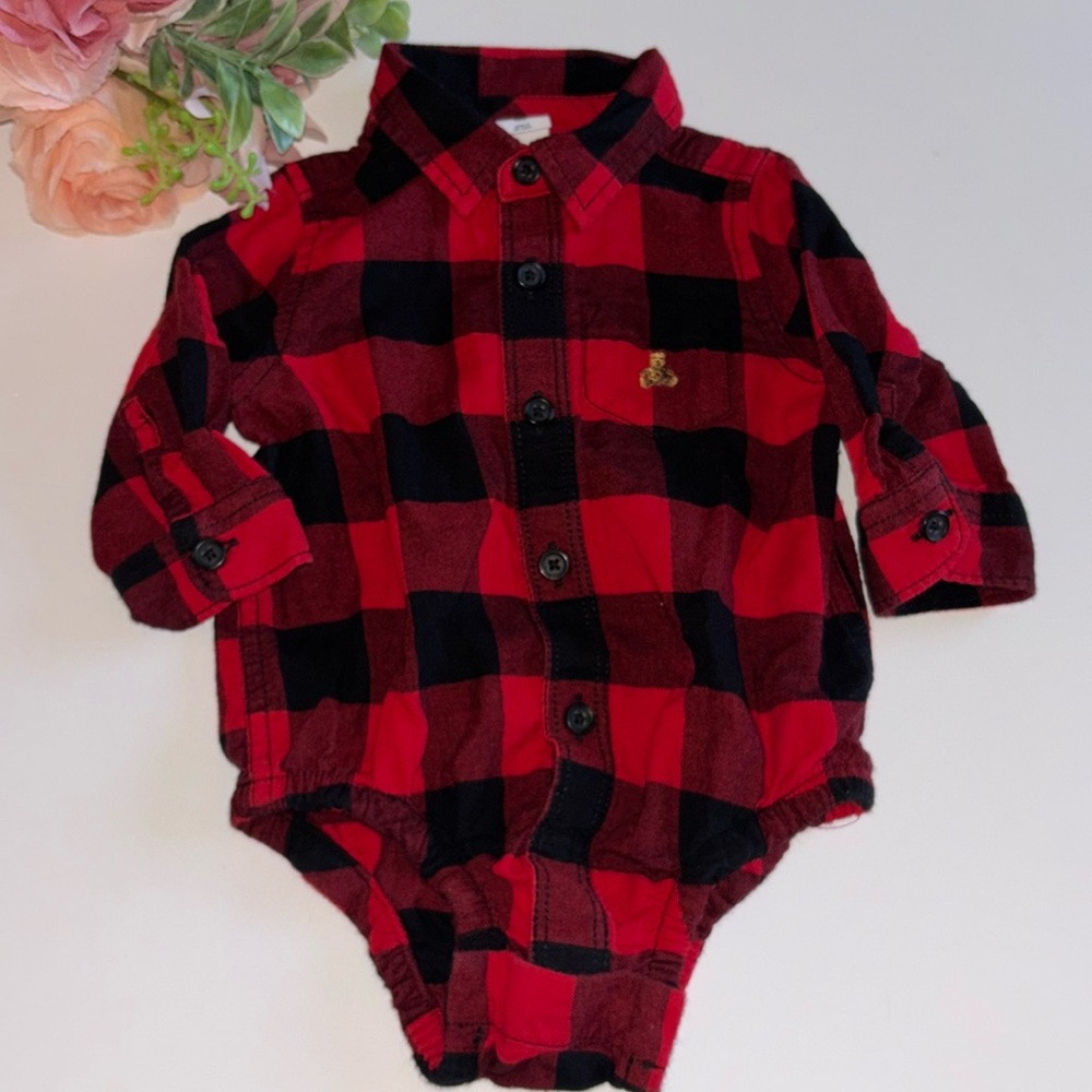 Red and Black Flannel Bodysuit 3-6M BABY GAP BUFFALO PLAID FLANNEL SHIRT